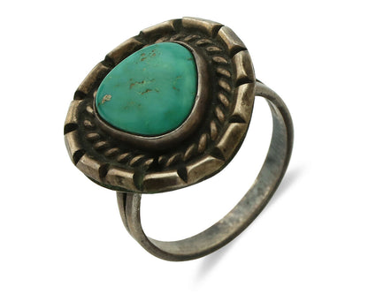 Navajo Ring .925 Silver Green Turquoise Native American Artist C.80's