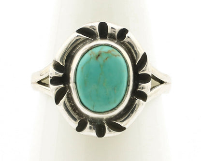 Navajo Ring .925 Silver Kingman Turquoise Artist Signed Gecko C.90's