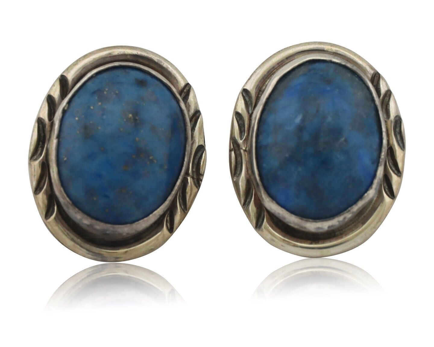 Navajo Earrings 925 Silver Natural Denim Lapis Native American Earrings C.80's