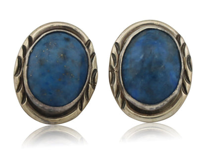 Navajo Earrings 925 Silver Natural Denim Lapis Native American Earrings C.80's