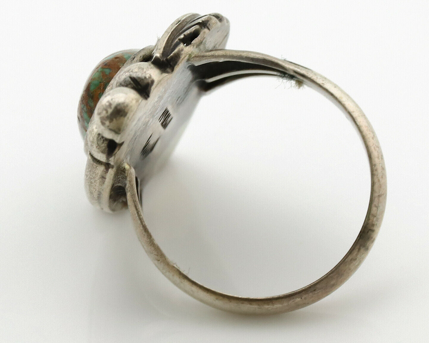 Navajo Ring .925 Silver Spiderweb Turquoise Signed Native Artist C.80's