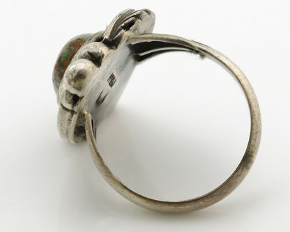Navajo Ring .925 Silver Spiderweb Turquoise Signed Native Artist C.80's