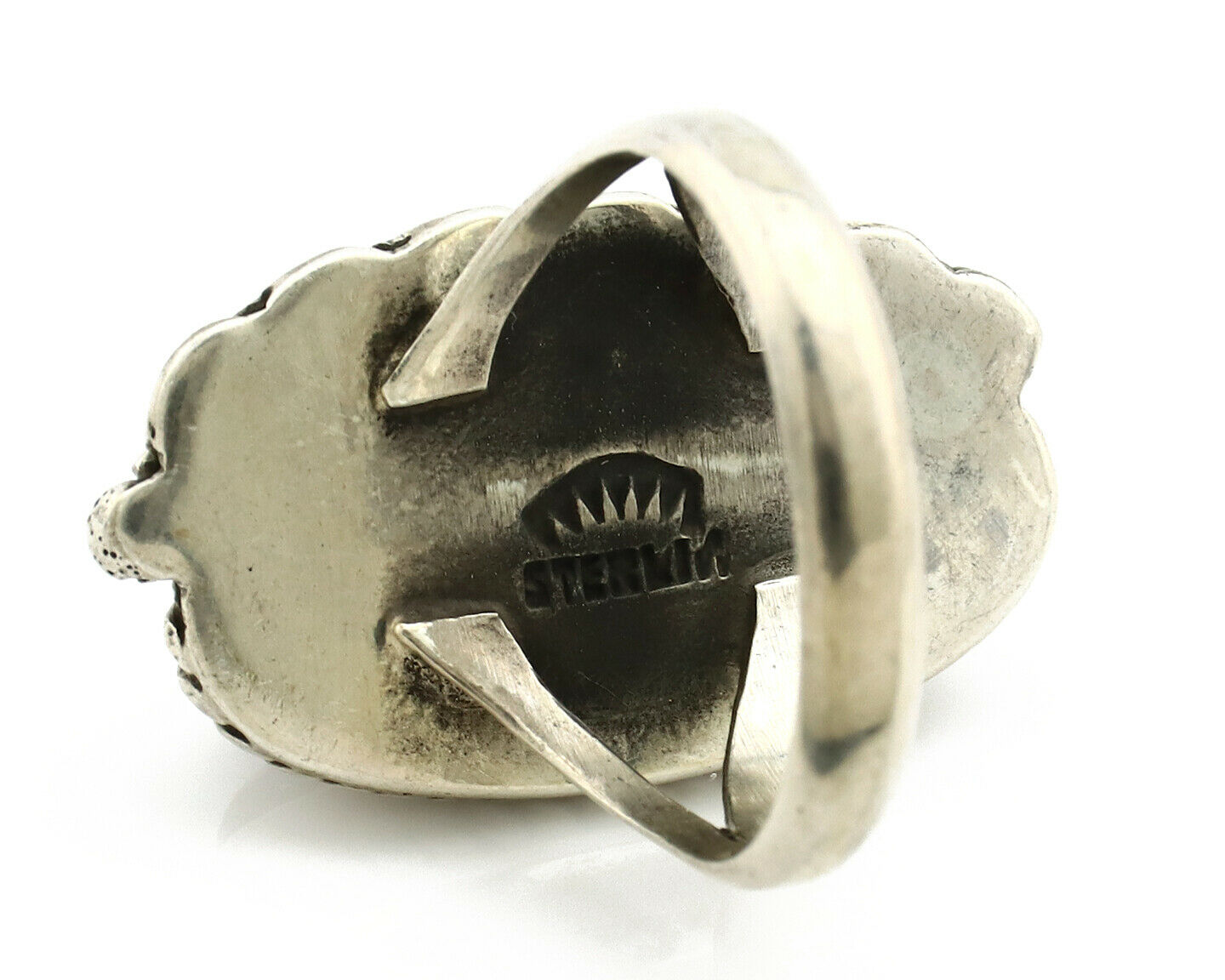 Navajo Ring .925 Silver Turquoise Mountain Signed Artist Apache C.80's