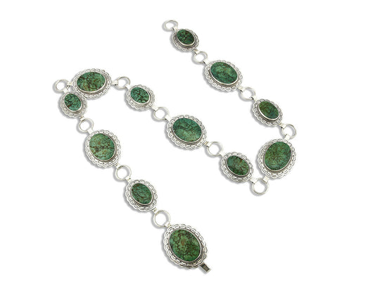 Navajo Concho Belt .925 Silver Turquoise Hand Stamped Signed JM C.80's