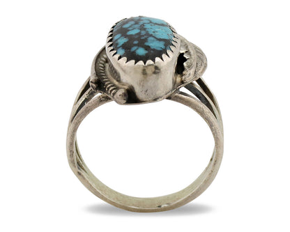 Navajo Ring .925 Silver Spiderweb Turquoise Artist Signed Circle JW C.80's