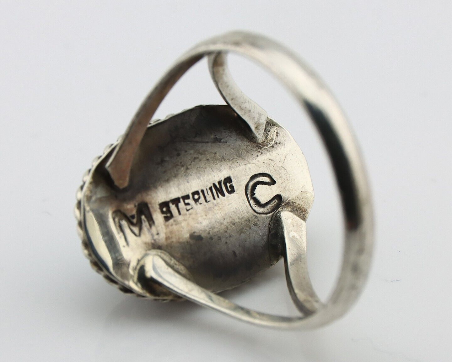 Navajo Handmade Ring 925 Silver Kingman Turquoise Artist Signed MC C.80's