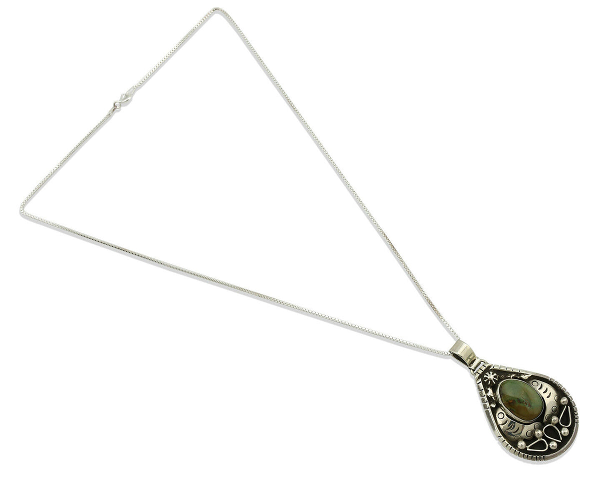 Navajo Necklace .925 Silver Manassas Turquoise Signed Tepee C.1980's