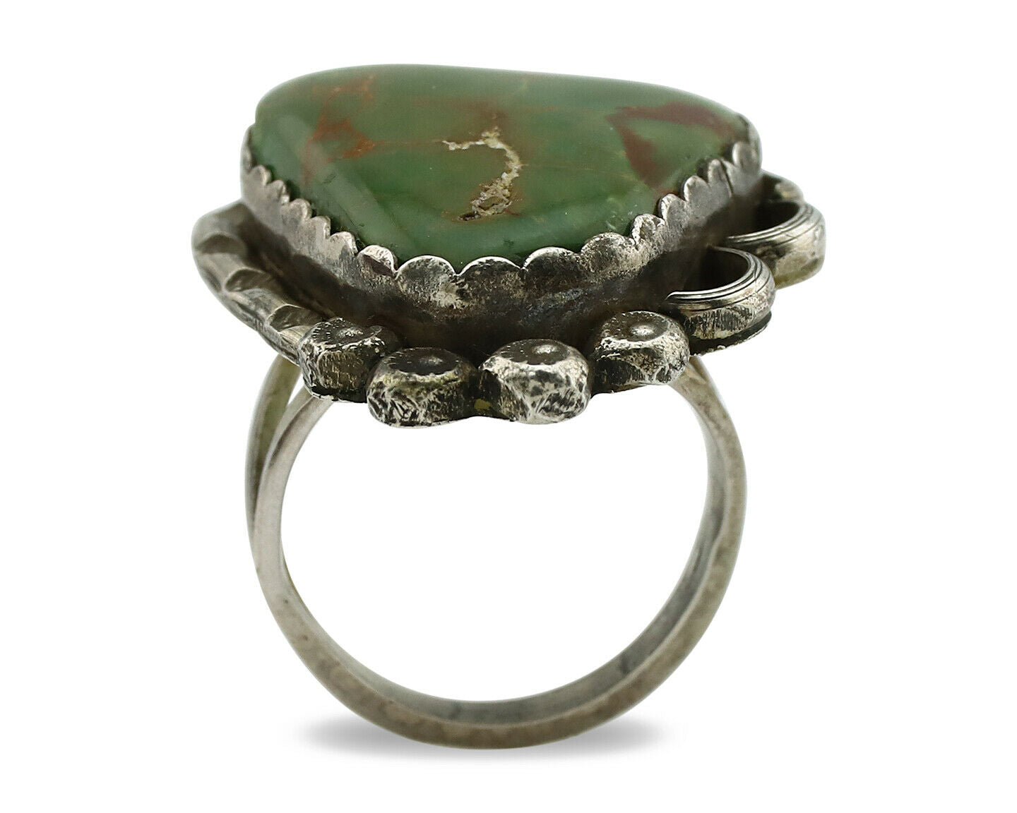 Navajo Ring .925 Silver Manassas Turquoise Artist Signed R C.1980's