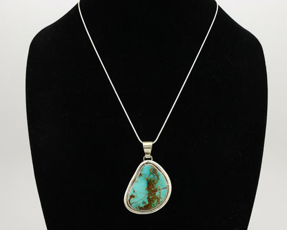 Navajo Necklace .925 Silver Royston Turquoise Signed Sun C.1980's