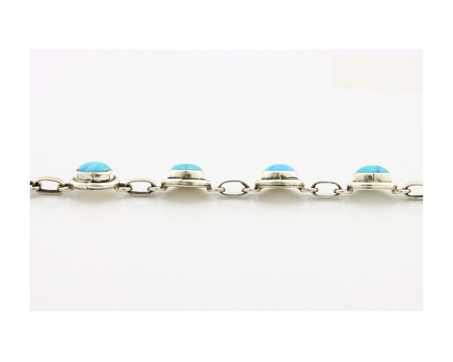 Navajo Link Bracelet .925 Silver Blue Turquoise Native American Artist C.80's