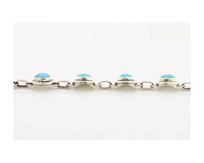 Navajo Link Bracelet .925 Silver Blue Turquoise Native American Artist C.80's