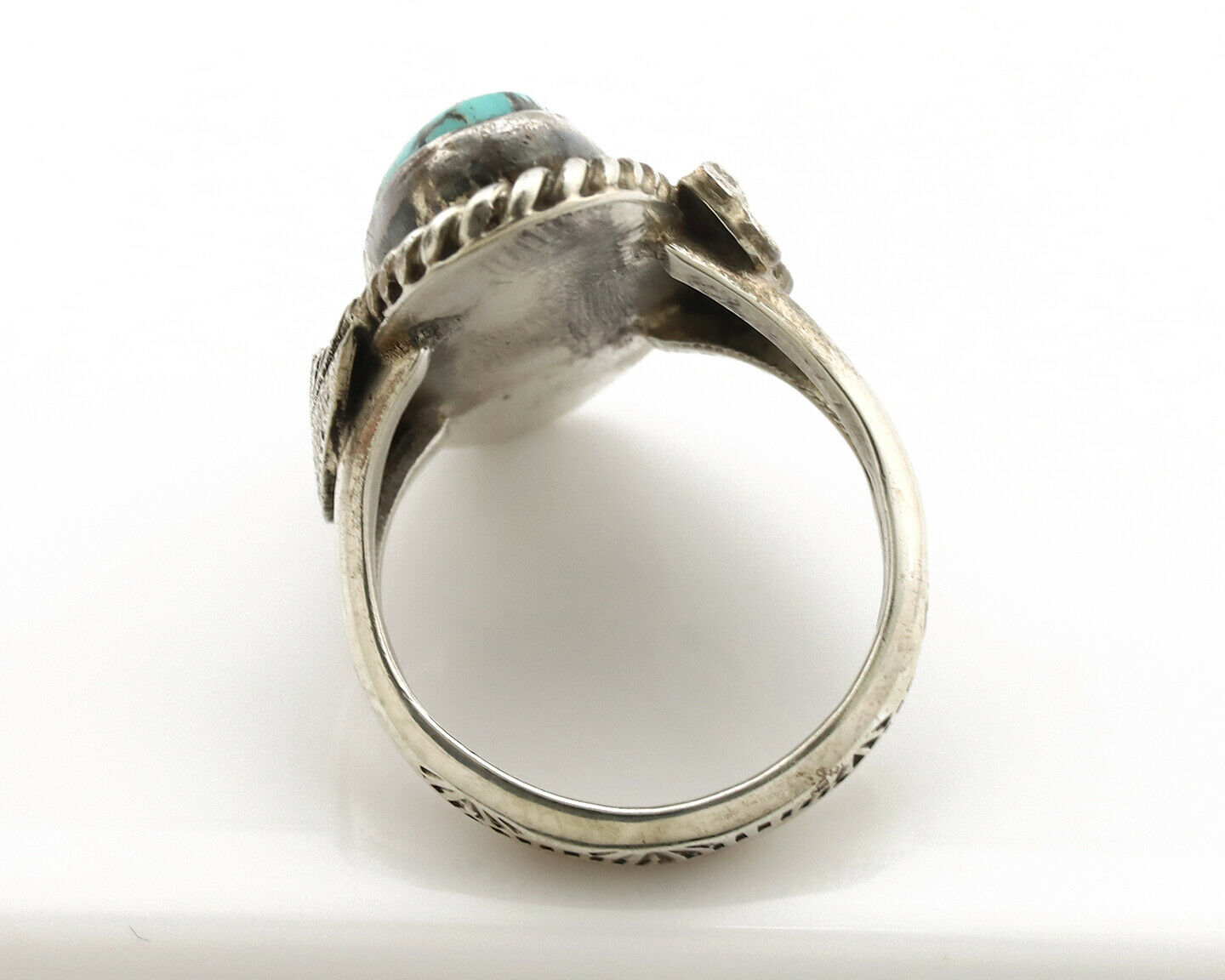 Navajo Ring .925 Silver Blue Spiderweb Turquoise Signed Fred Guerrero C.1980's