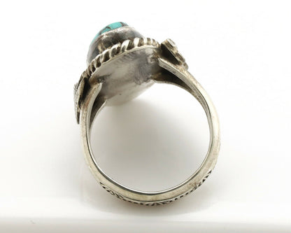 Navajo Ring .925 Silver Blue Spiderweb Turquoise Signed Fred Guerrero C.1980's