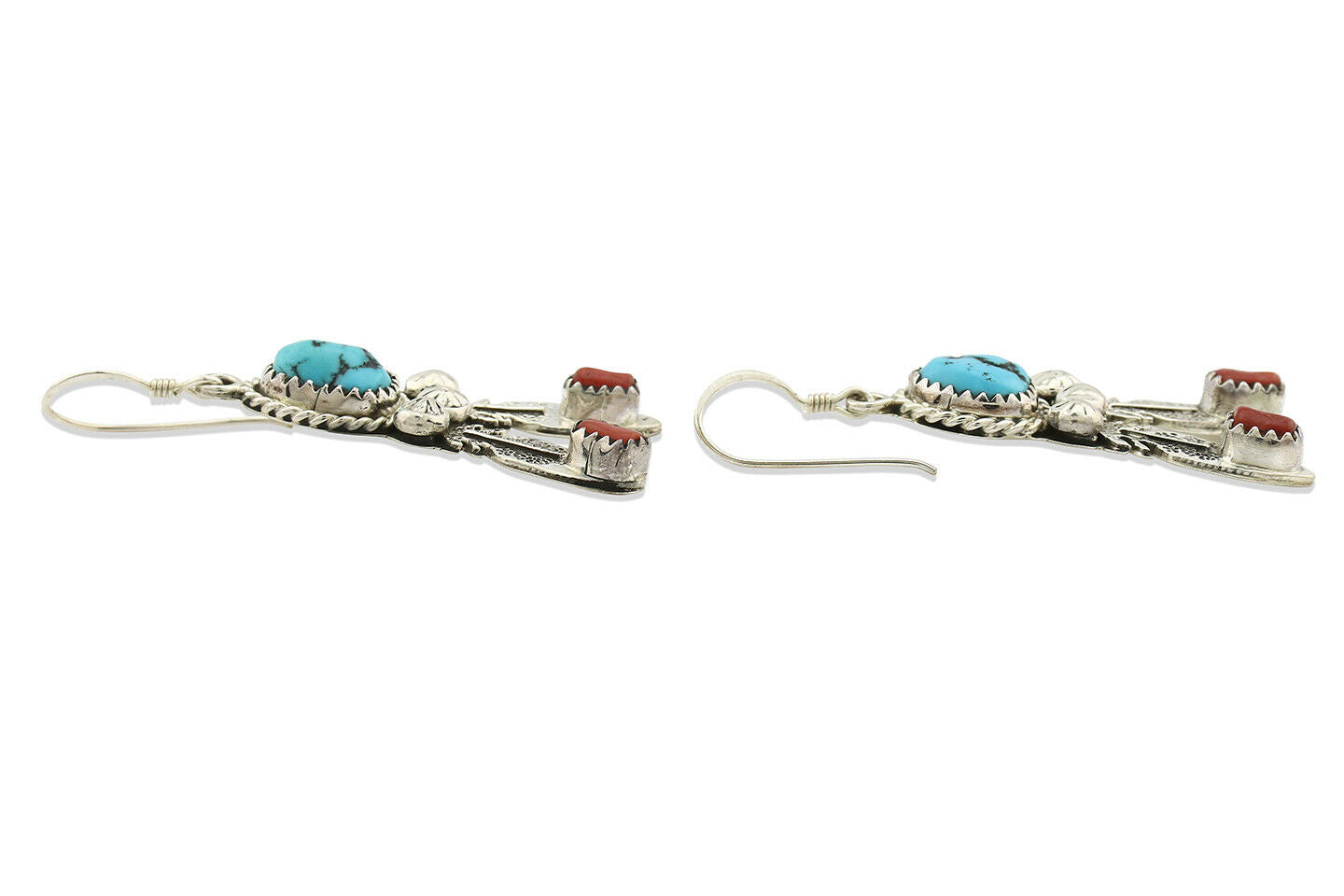 Navajo Earrings .925 Silver Blue Nugget Turquoise Artist Signed Running Bear C80