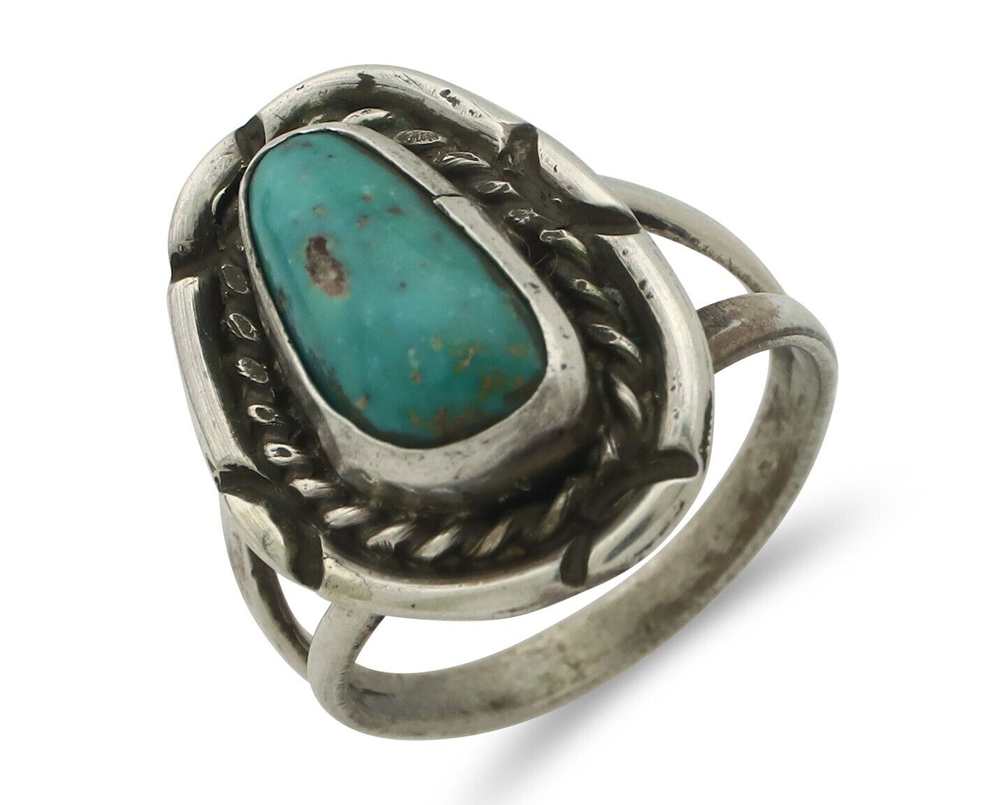 Navajo Handmade Ring .925 Silver Kingman Turquoise Native Artist C.80's