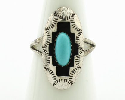 Navajo Ring .925 Silver Sleeping Beauty Turquoise Artist Signed P C.80's