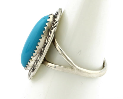 Navajo Ring .925 Silver Sleeping Beauty Turquoise Artist Signed Anna Begay C80s