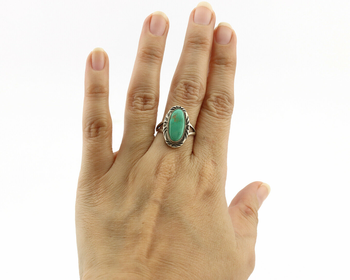 Navajo Ring .925 Silver Natural Mined Turquoise Artist Signed C.80's