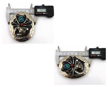 Navajo Horse Belt Buckle Nickle Silver Gemstone Handmade Native American C.80's