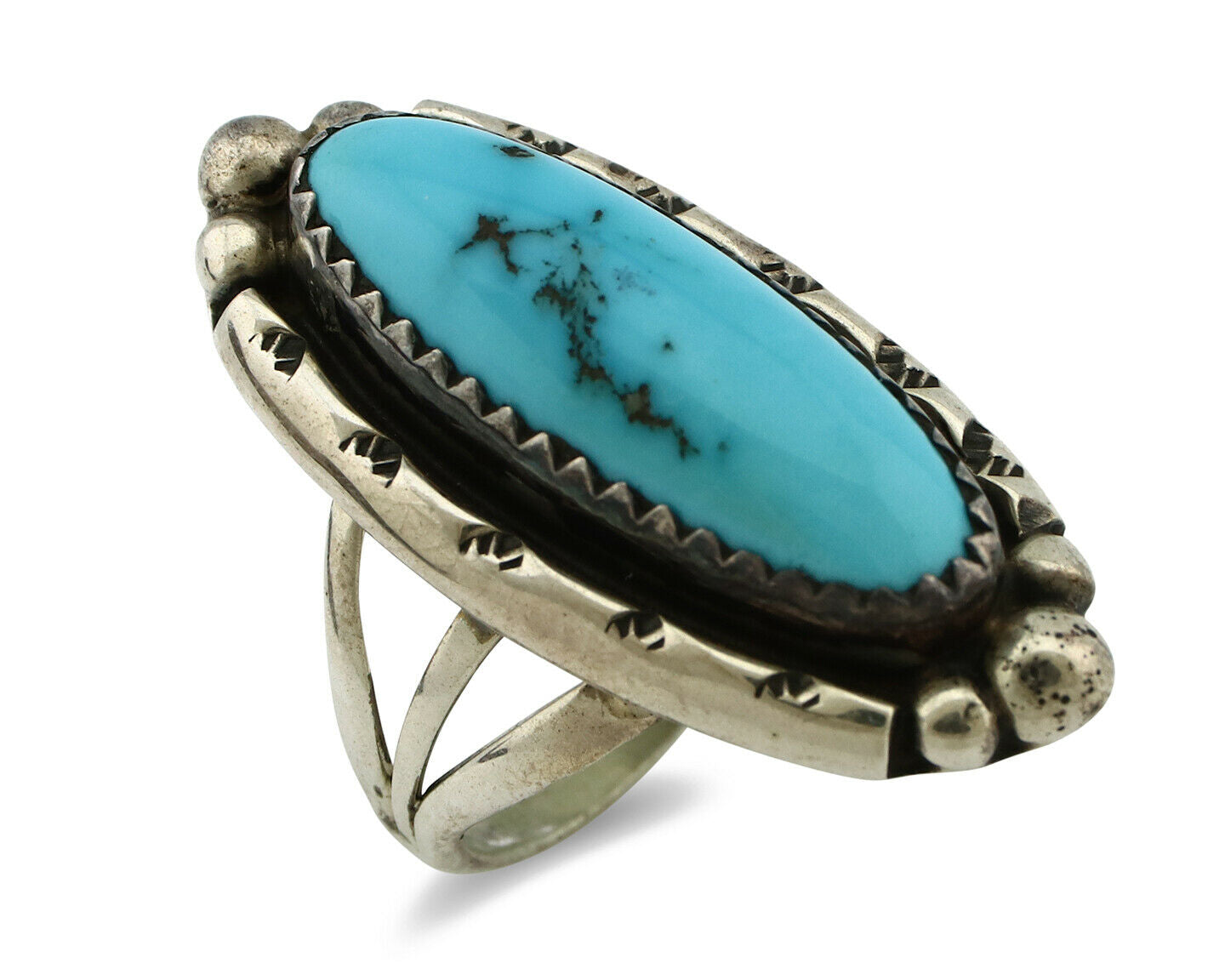 Navajo Ring .925 Silver Natural Blue Turquoise Artist Signed SC C.80's