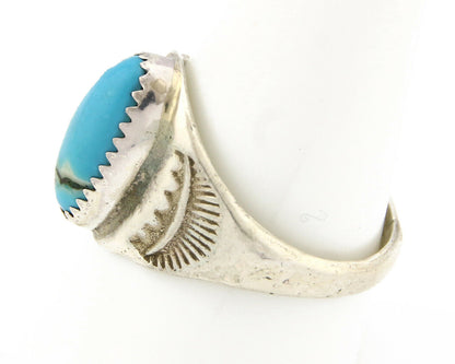 Zuni Ring .925 Silver Kingman Turquoise Hand Stamped Native American C.80's
