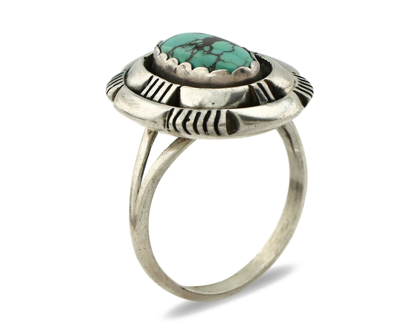 Navajo Ring .925 Silver Spiderweb Turquoise Artist Signed L. M. Nez C80s