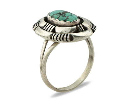 Navajo Ring .925 Silver Spiderweb Turquoise Artist Signed L. M. Nez C80s