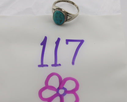 Zuni Ring .925 Silver Natural Blue Turquoise Native American Artist C.1980's