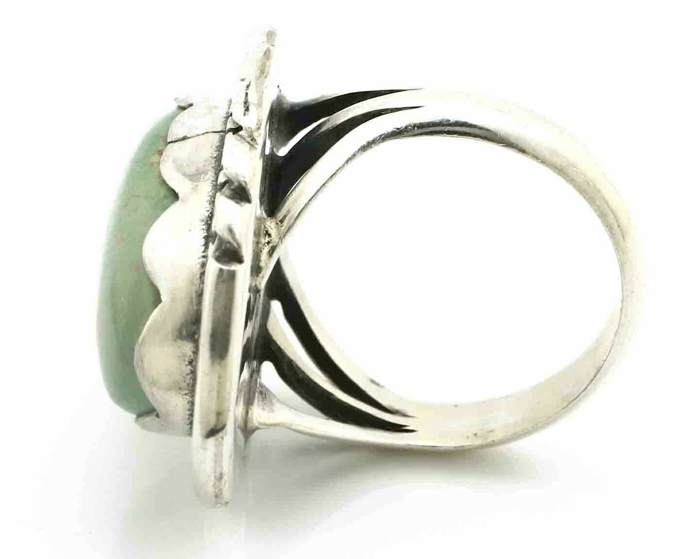 Navajo Ring .925 Silver Natural Uncolored Green Turquoise Signed Apache C.80's