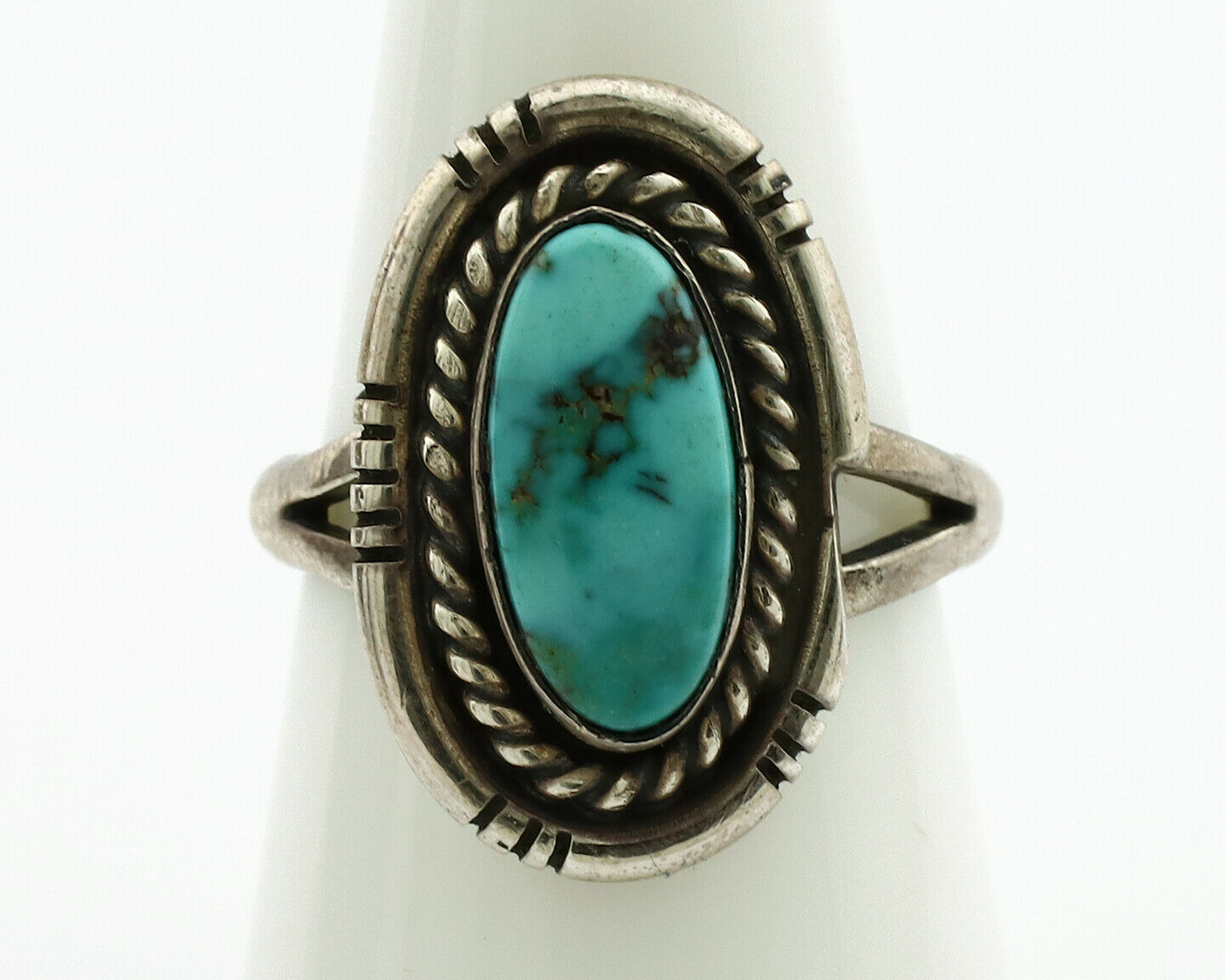 Navajo Ring .925 Silver Kingman Turquoise Native American Artist C.1980's