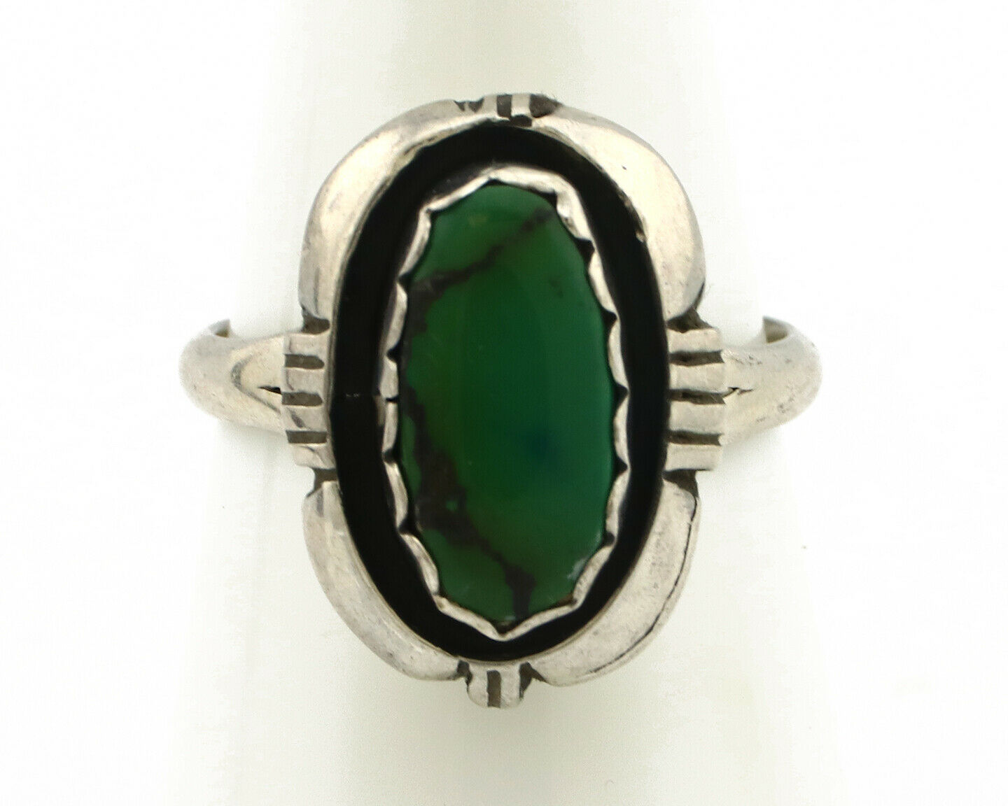 Navajo Ring .925 Silver Spiderweb Turquoise Handmade Native American Artist C80s