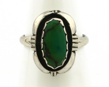 Navajo Ring .925 Silver Spiderweb Turquoise Handmade Native American Artist C80s