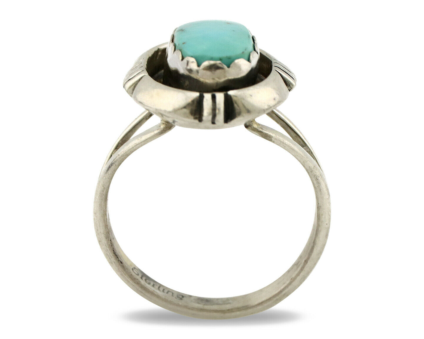 Navajo Ring .925 Silver Kingman Turquoise Handmade Native American Artist C.80's