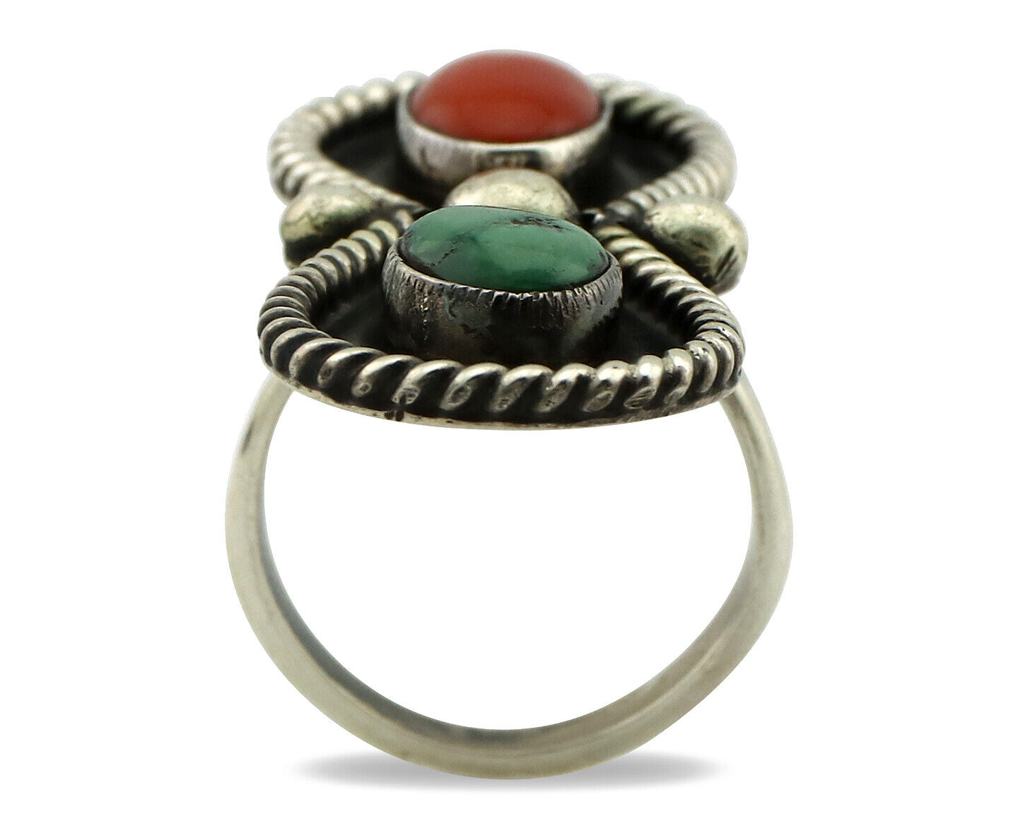 Navajo Ring 925 Silver Turquoise & Bloodstone Native Artist C.1980's