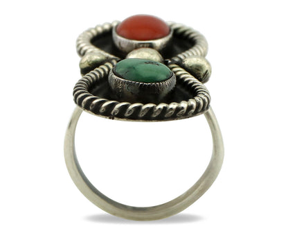 Navajo Ring 925 Silver Turquoise & Bloodstone Native Artist C.1980's