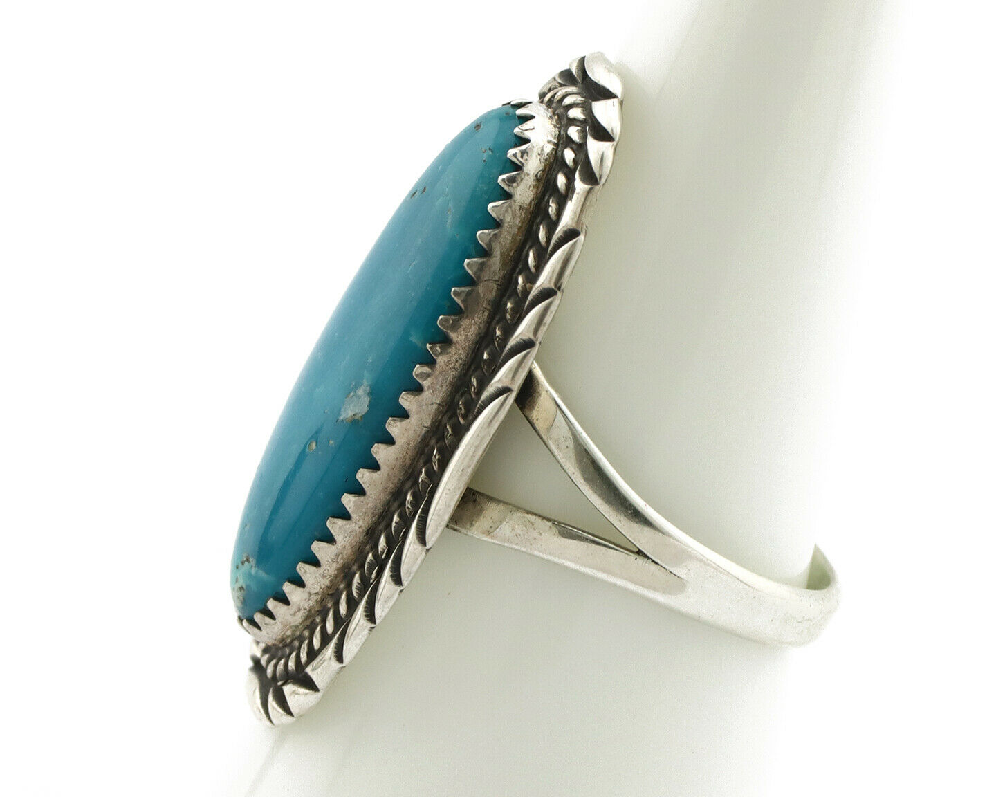Navajo Ring .925 Silver Kingman Turquoise Native American Artist C.80's