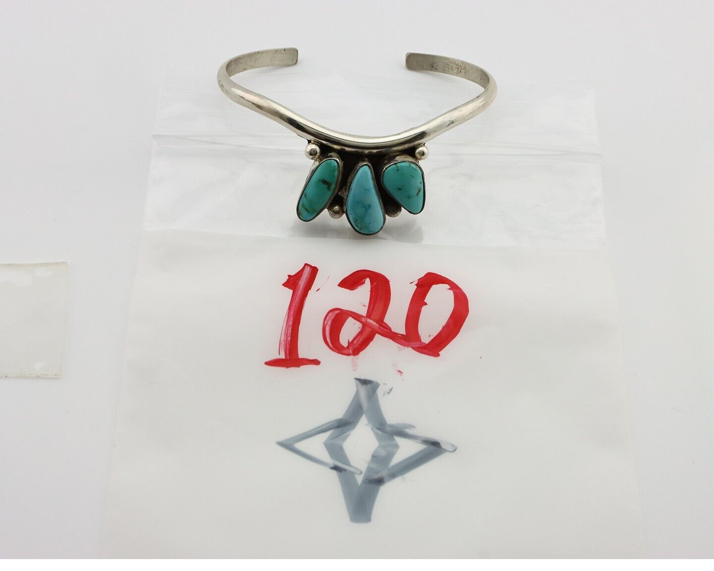 Navajo Link Bracelet .925 Silver Blue Turquoise Native American Artist C.80's