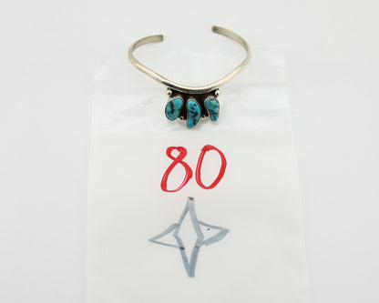 Navajo Bracelet 925 Silver Blue Kingman Turquoise Artist Signed E SANDAVOL C80s