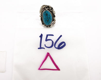 Navajo Inlay Band Ring 925 Silver Blue Morenci Turquoise Signed Justin Morris