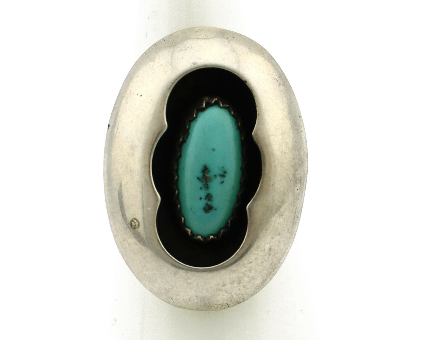 Navajo Shadow Box Ring .925 Silver Blue Turquoise Native American Artist C80s