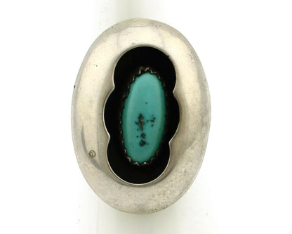 Navajo Shadow Box Ring .925 Silver Blue Turquoise Native American Artist C80s