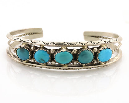 Navajo Bracelet .925 Silver Natural Blue Southwest Turquoise Signed R C.80's