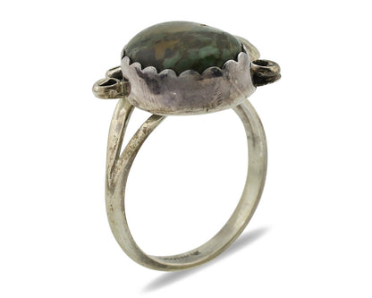 Navajo Ring .925 Silver Army Green Turquoise Native American Artist C.1980's