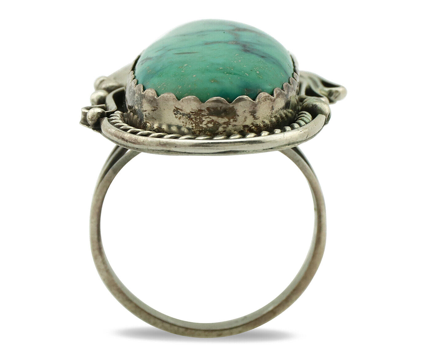 Navajo Ring 925 Silver Globe Turquoise Artist Signed Justin Morris C.80's