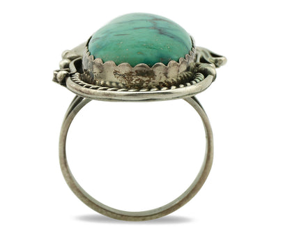 Navajo Ring 925 Silver Globe Turquoise Artist Signed Justin Morris C.80's