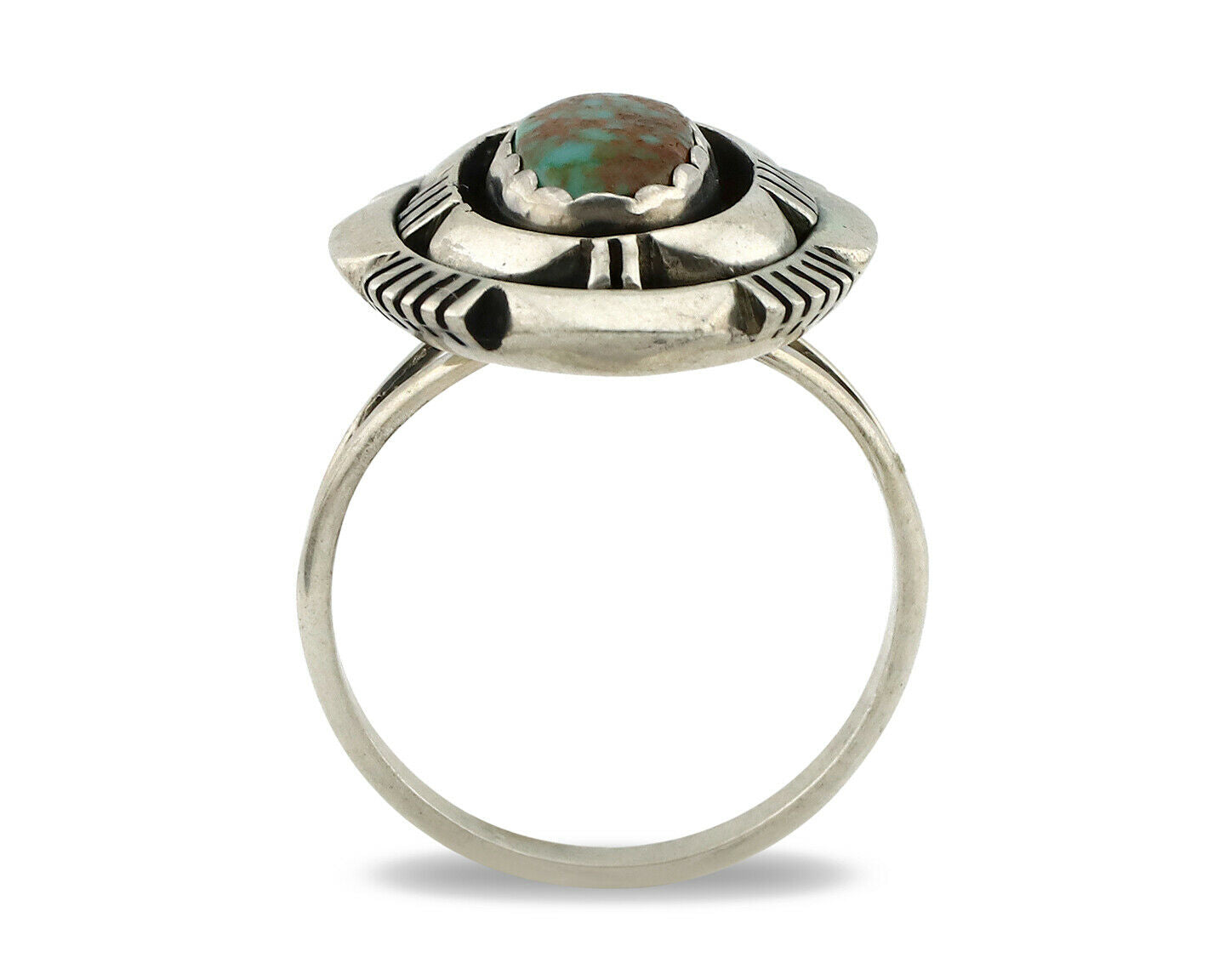 Navajo Ring .925 Silver Spiderweb Turquoise Artist Signed L. M. Nez C80s