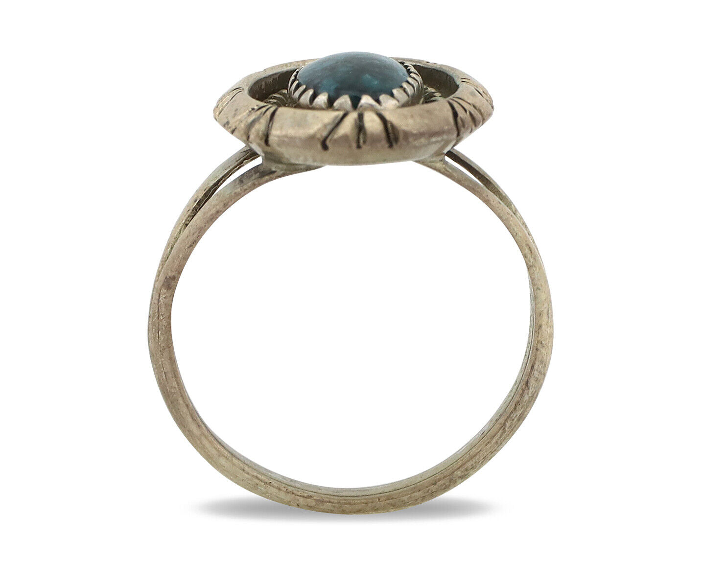 Navajo Ring 925 Silver Natural Black Spiderweb Turquoise Native Artist C.80's