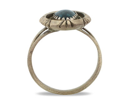 Navajo Ring 925 Silver Natural Black Spiderweb Turquoise Native Artist C.80's