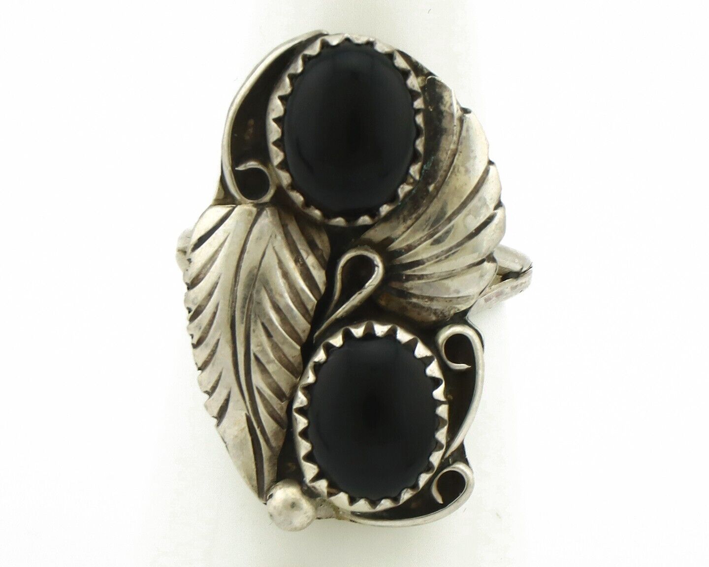Navajo Ring 925 Silver Natural Mined Onyx Artist Signed T Thomas C.80's
