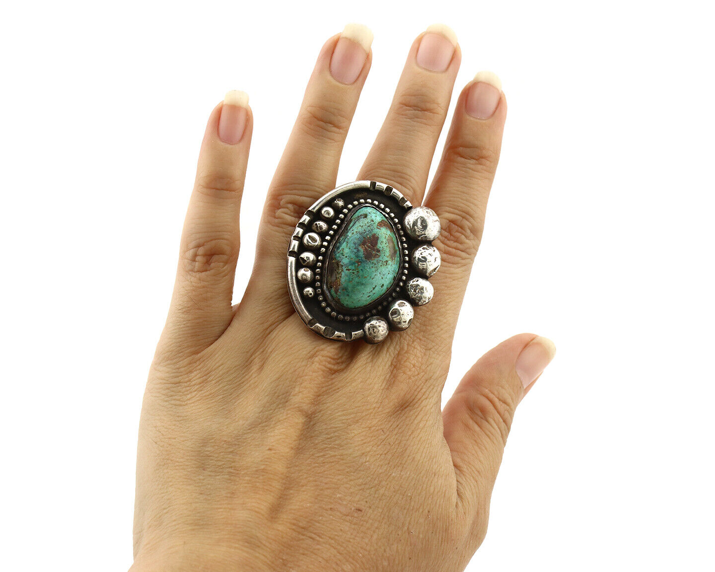 Navajo Ring 925 Silver Natural Blue Turquoise Native American Artist C.1980's